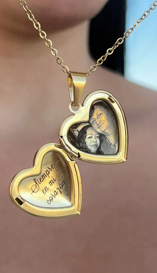 Collar relicario corazón con foto en acero inoxidable