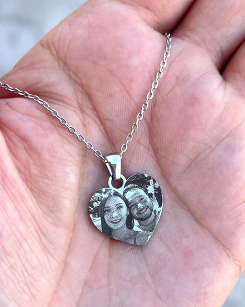 Collar corazón  personalizado con foto en acero