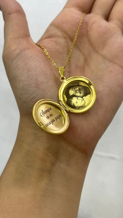 Collar relicario de circulo con foto en acero inoxidable