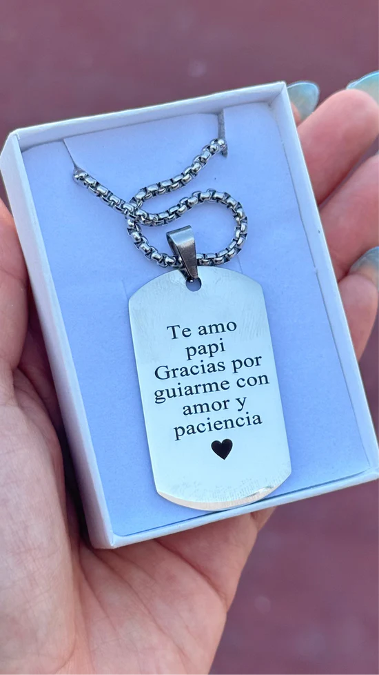 Cadena y placa militar con fotografía en acero inoxidable