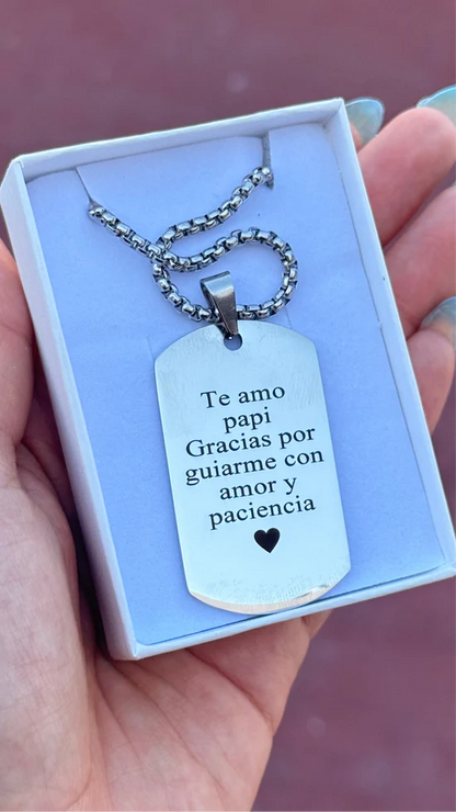 Cadena y placa militar con fotografía en acero inoxidable