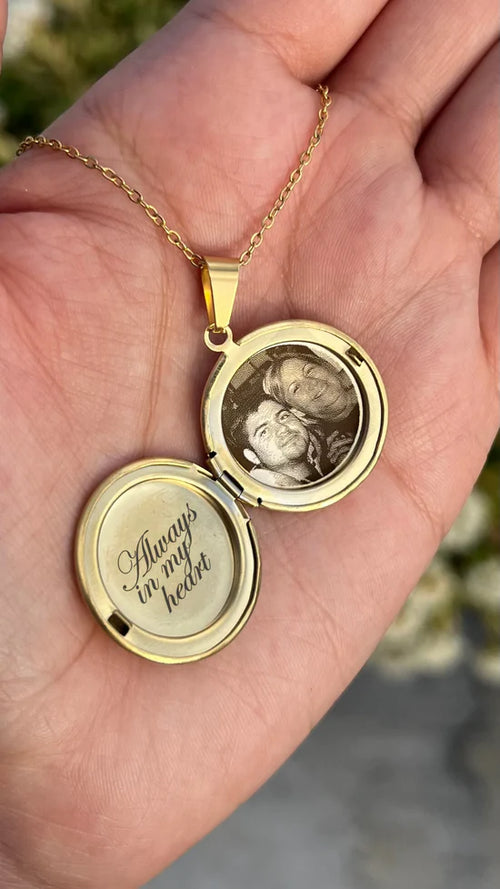 Collar relicario de circulo con foto en acero inoxidable